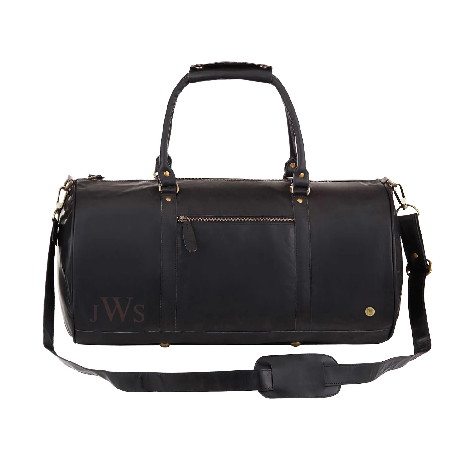 Laser Personalized Black Leather Duffle Bag - Image 3