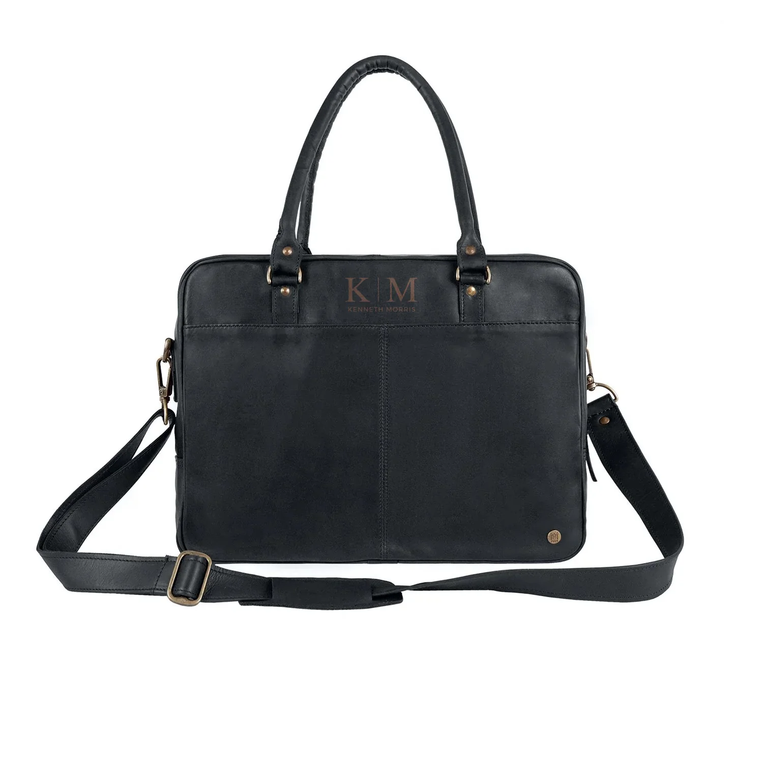 Laser Personalized Black Leather Laptop Bag