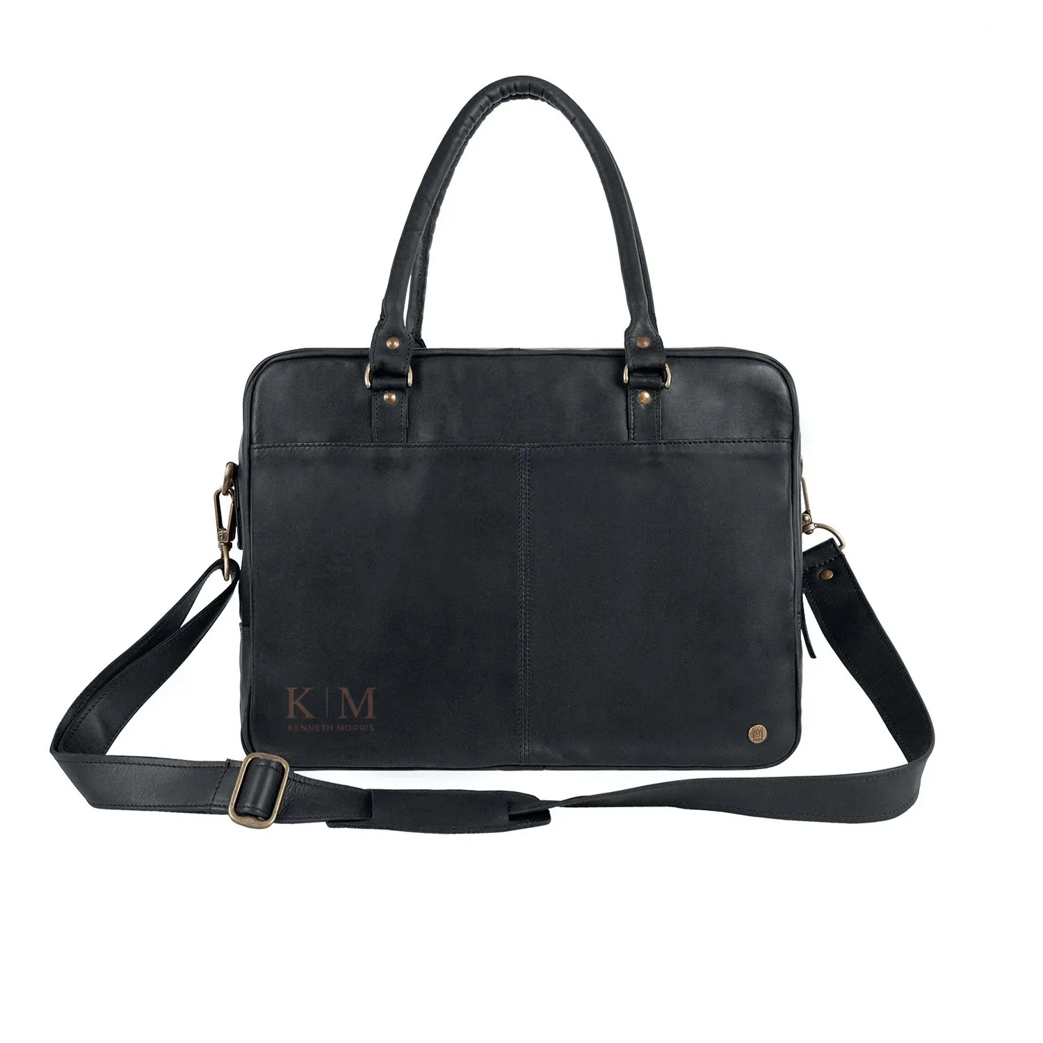 Laser Personalized Black Leather Laptop Bag - Image 2