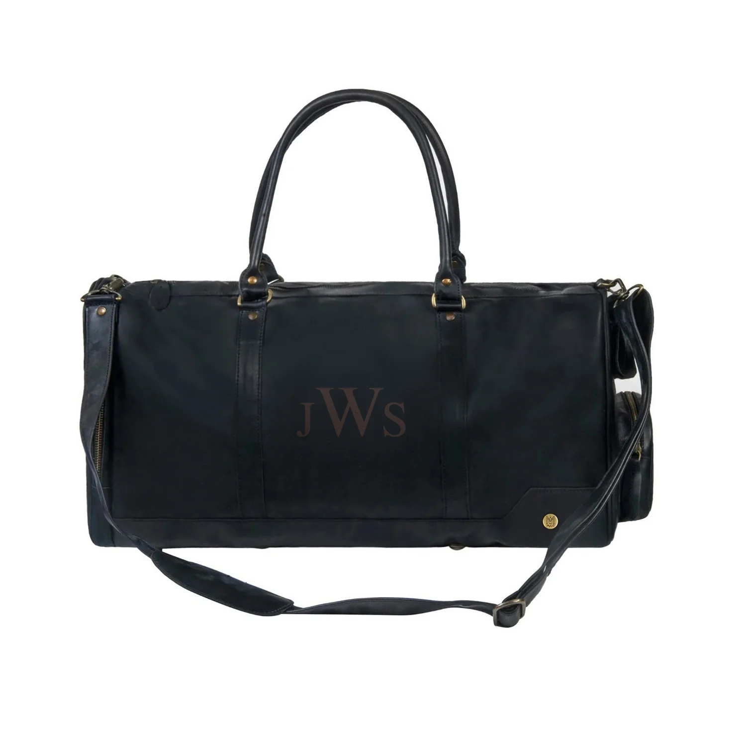 Laser Personalized Black Leather Overnight Bag - Image 4