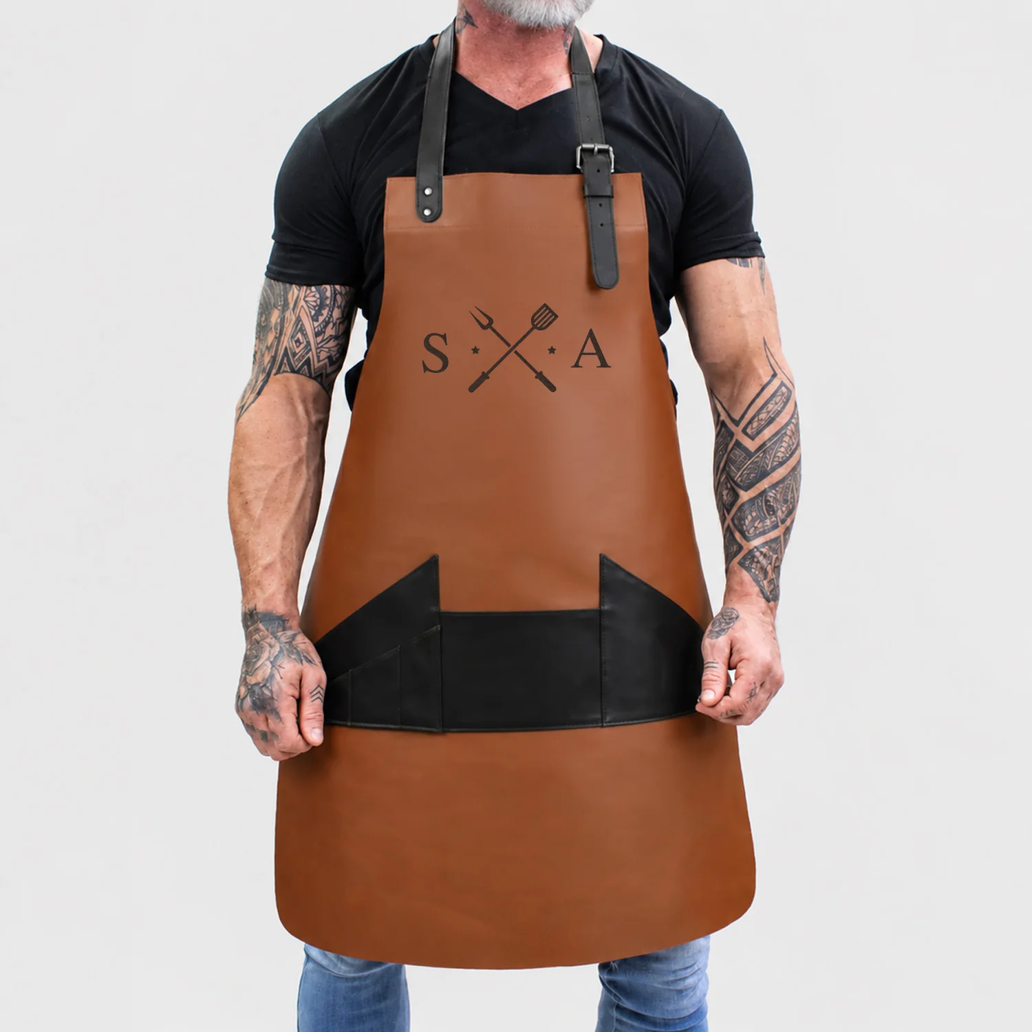 Laser Personalized Leather Grill Apron - Image 3