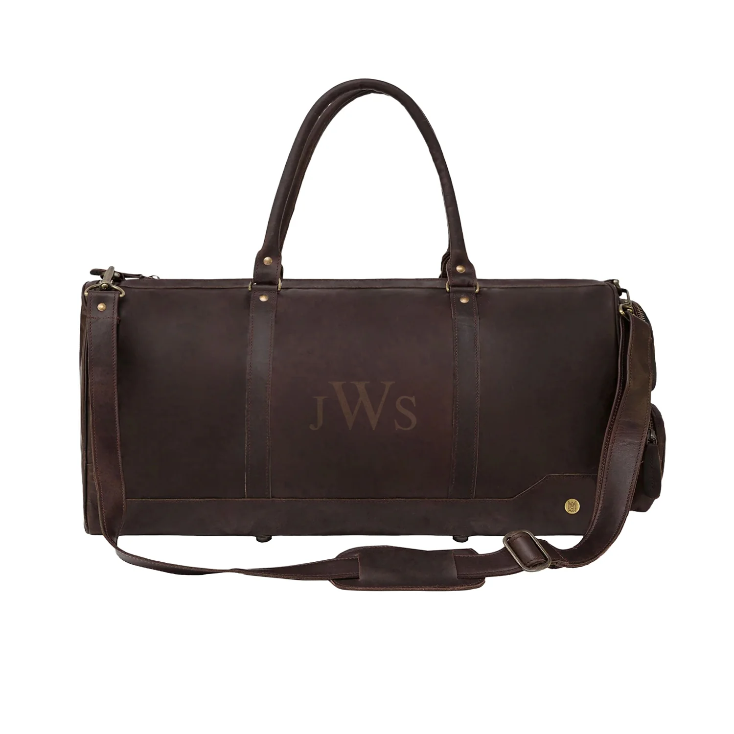 Laser Personalized Mahogany Leather Overnight Bag - Image 4