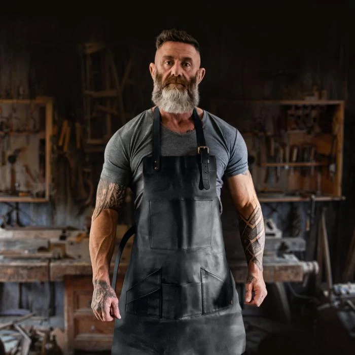 Long Multi-Pocket Leather Apron - Image 7