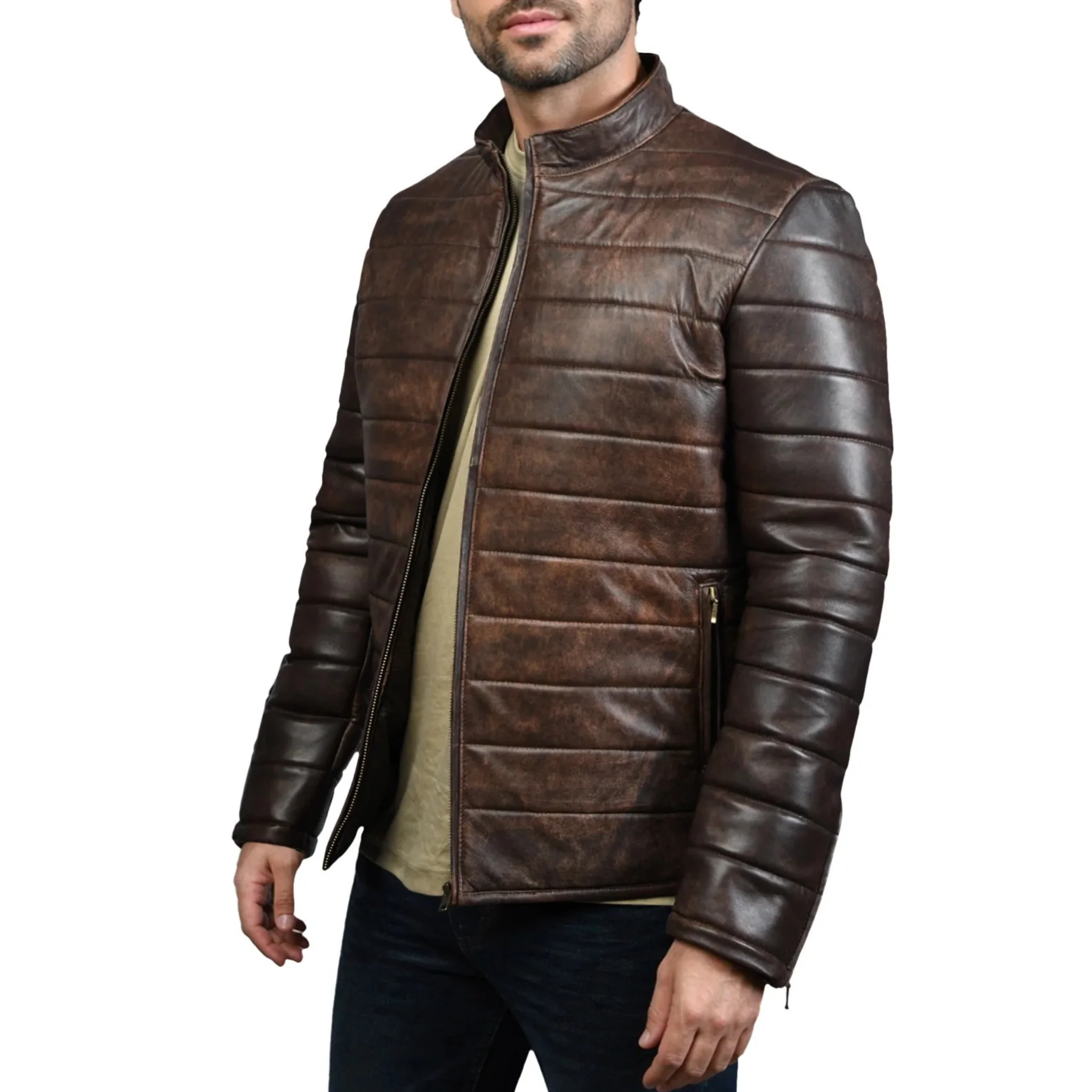 Mens Quilted Leather Jacket