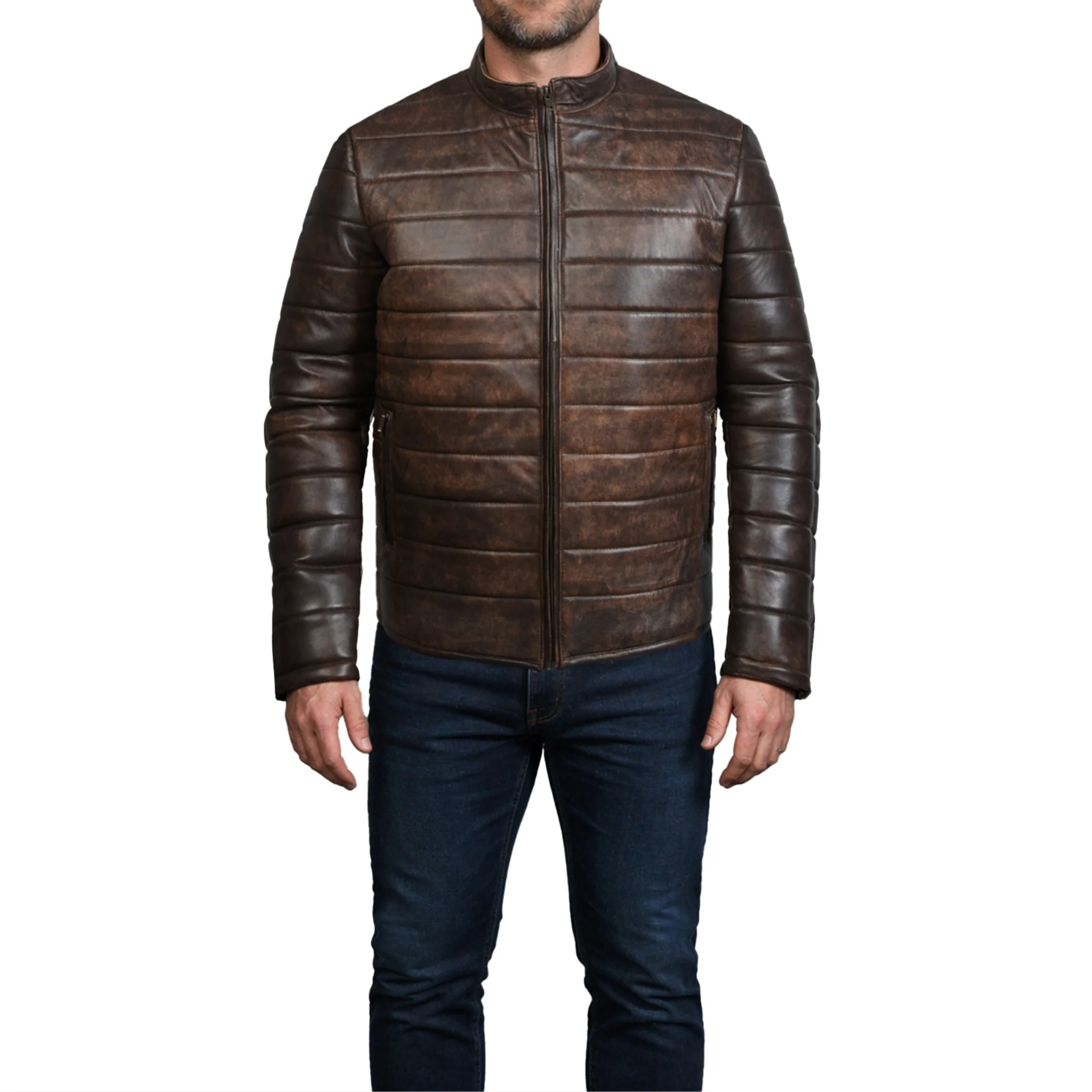 Mens Quilted Leather Jacket - Image 2