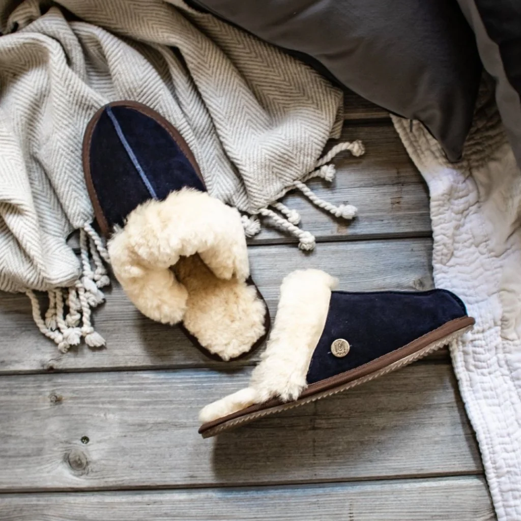Navy Sheepskin Slippers - Image 2